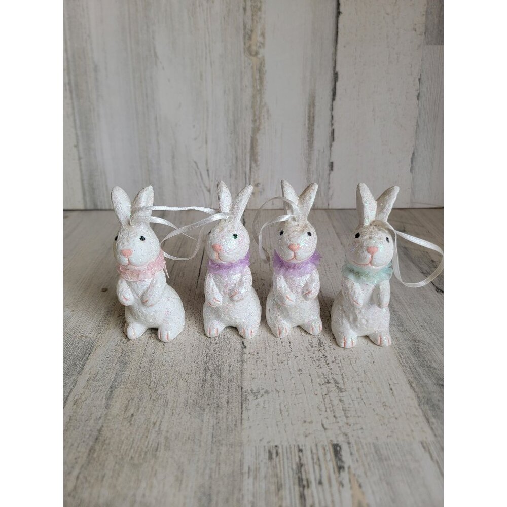 Glitter white bunny pastel color set ornament easter